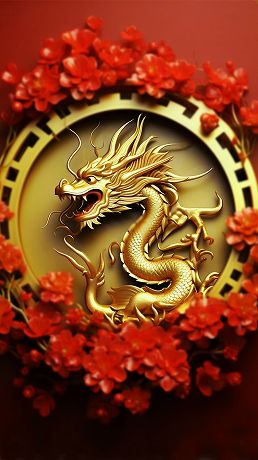 黄金龍(勝負運の赤) iPhone8/Android待受け、縦横比19×6